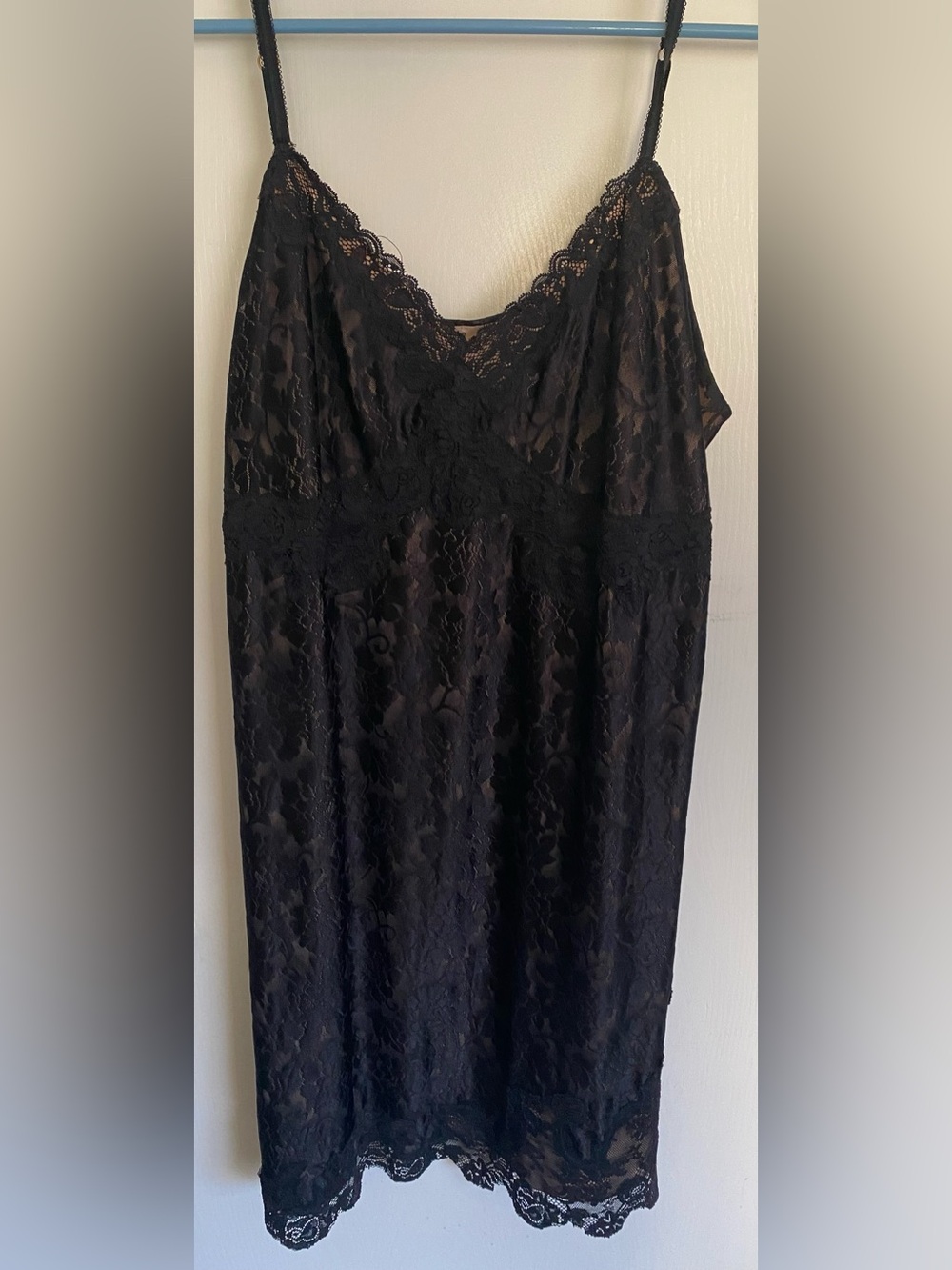 Soma Intimates Black Floral Lace Overlay Nude Lined Babydoll Slip Dress XL